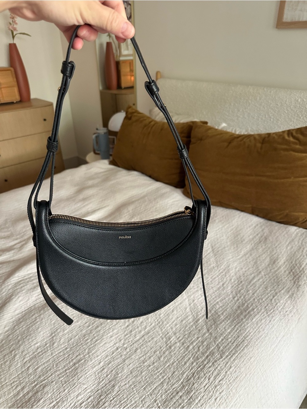 Polène Black Half-Moon Crossbody Bag